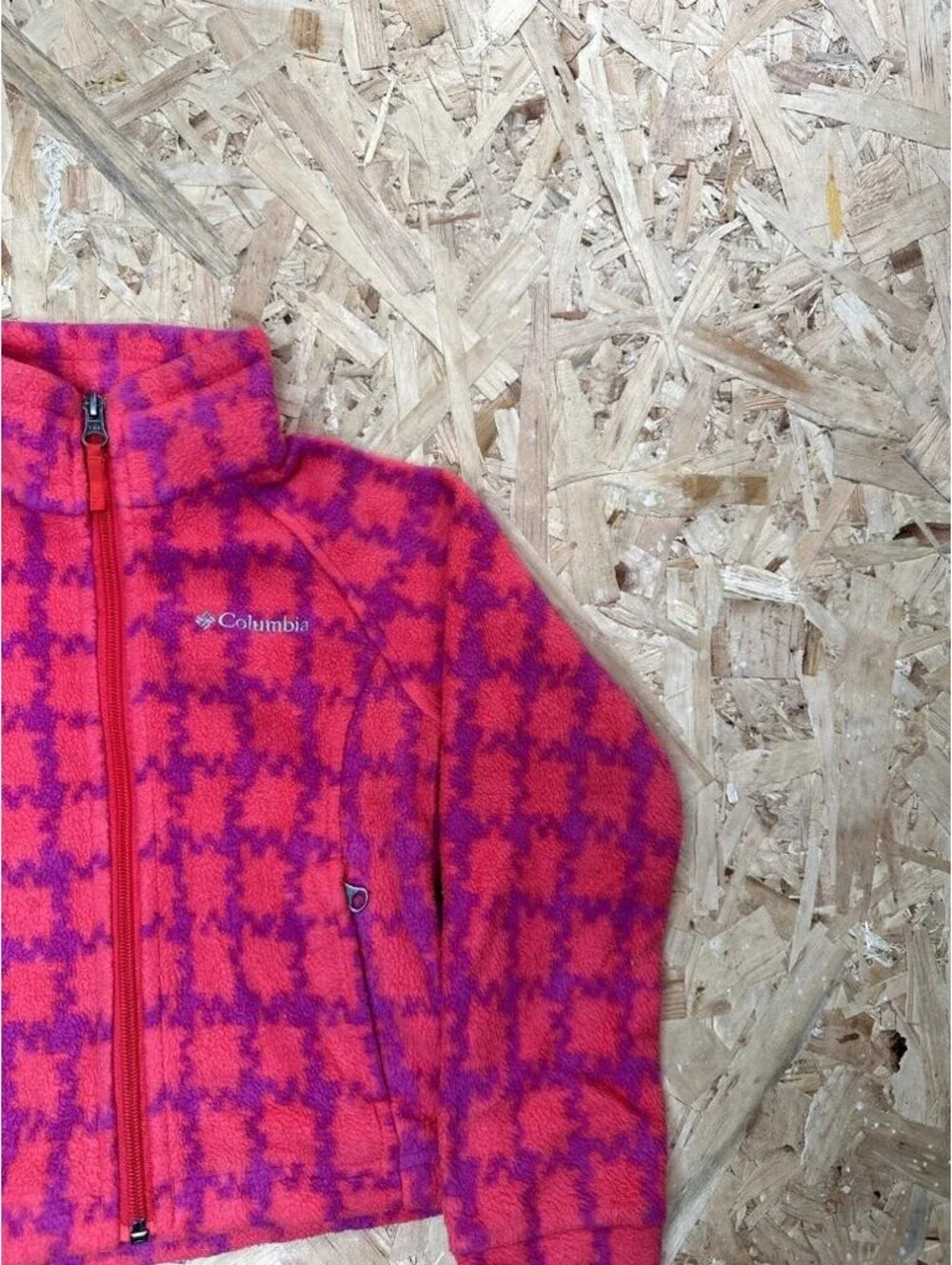 Columbia Fleece Jacket Girls XXS Pink Purple Houndstooth Full Zip Mock Neck
